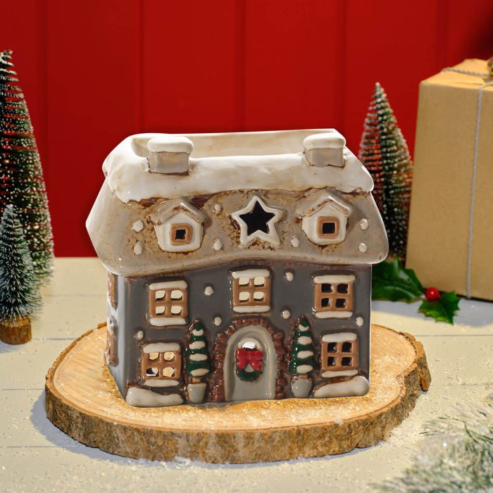 Christmas Cottage Wax Melt Burner Grey