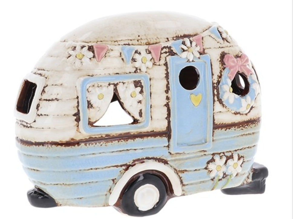 Blue caravan tea light Village Pottery