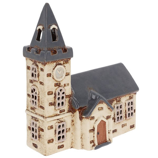 Village pottery steeple church tealight